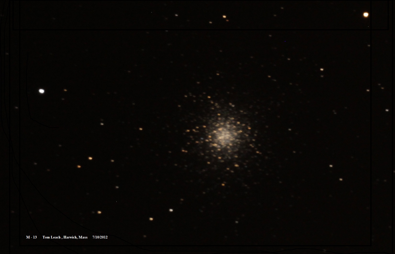 Image of Messier object M13 in consteallation Herrcules, Tom Leach July 2012
